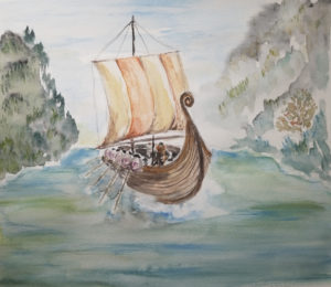 Sketch in colour of a vikings
